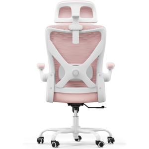 Office Chair-Mesh Computer Desk Chair Comfy, High-Back Gaming Chairs with 3D Headrest & Lumbar Support(White Pink)