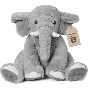 Elephant Weighted Stuffed Animals 5 lbs 16 inches Gray, Large Weighted Elephant Plushie Cuddly Pillow Gift for Kids & Adults