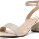 DREAM PAIRS Women's Open Toe Ankle Strap Low Block Chunky Heels Sandals Party Dress Pumps Shoes, Size 9, Nude/Suede