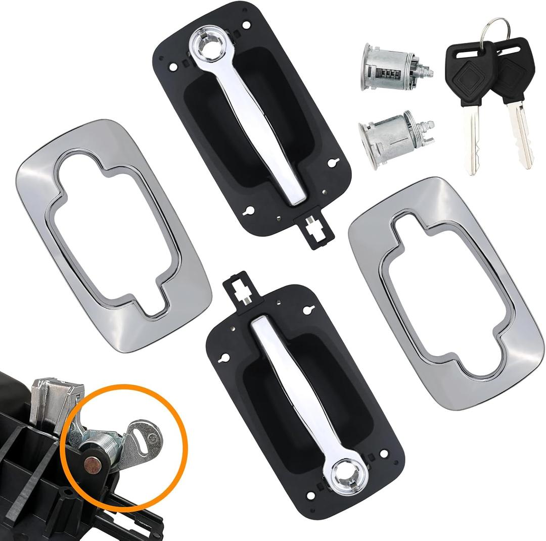 APPERFiT International Door Handle w/Cover, Lock Cylinder & Key for Cab Door Compatible with International Trucks ProStar 4100 4200 4300 4400 7300 7400 7500 7600 7700 8500 8600 (Chrome)