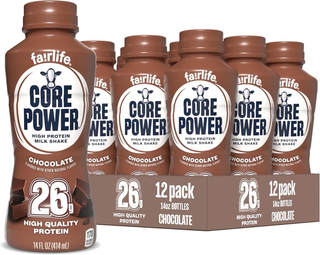Core Power Protein Shake, Chocolate, 26g Bottle, 14oz, 12 Pack (EXP 02/18/27)