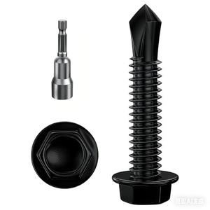 Wensilon (200Pcs) #8×1-1/4" Black Hex Washer Head Self Drilling Screws, 410 Stainless Steel Metal SheetScrews，TEK Screws, Sheet Metal Self Tapping Screws