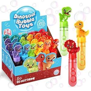 Roberly Dinosaur Bubbles Party Favors for Kids, 24Pcs Refill Bubble Wands Toys Bulk Dinosaur Themed Birthday Party Treats Goodie Bag Stuffers Classroom Prizes Gifts for Boys Girls