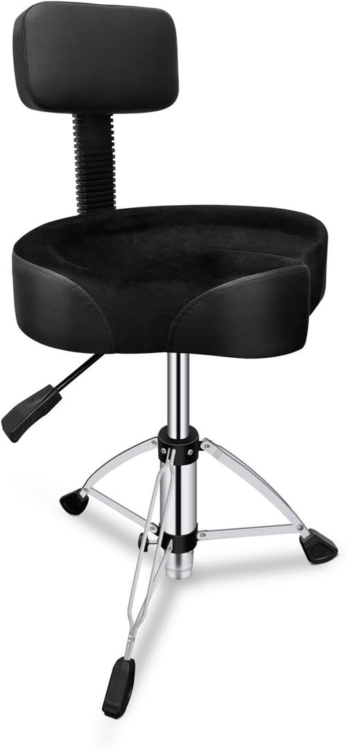 Drum Throne with Backrest,Height Adjustable Airlift Drum Stool,Heavy Duty Drum Seat with Strong Adjustable Double Braced Legs, Comfortable Thicken Drum Stool for Adult Drummers Beginner, 18 inches x 18 inches x 23 inches