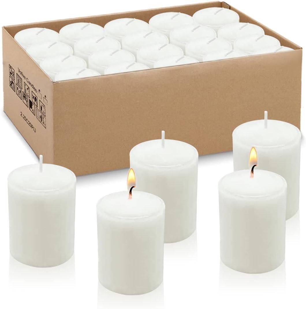 15 Hours White Votive Candles for Weddings Parties Spa Birthdays and Baby Shower, Set of 20 Unscented Bulk Candles for Restaurants and Home Decoration