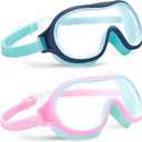 Aegend 2 Pack Swim goggles for Kids 3-15, Anti-Fog Anti-UV Wide Vision Waterproof, No leak Swimming goggles for Boys Girls (Pink-cyan & Cyan-blue)