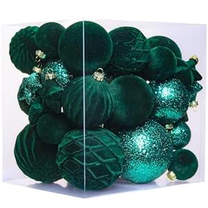 38 Pcs Dark Green Velvet Christmas Ball Ornaments Dark Green Christmas Tree Decorations with Paper Ornaments, Shatterproof Hanging Xmas Décor Set for Office Home Holiday in 3 Sizes(Small Medium Large)