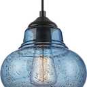 ELYONA 8 Inch Pendant Light for Kitchen Island Modern Blue Hand Blown Bubble Glass Pendant Lighting Hanging Light fixtures for Dining Room Bar Bedroom Living Room