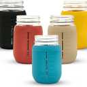 Silicone Mason Jar Sleeves Autumn Winter Set | Anti-Slip Protectors for Regular Mouth 16oz Jelly Canning Jars | Cup Holders with Measurement Markings | Dishwasher Safe Jar Jackets - 5 Pack