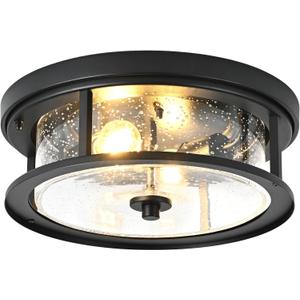 Black Ceiling Light Fixtures Flush Mount Light, 2 Bulb with Glass Flush Mount Ceiling Lights Fixture Bedroom, Indoor Outdoor Ceiling Lights for Porch Hallway Kitchen