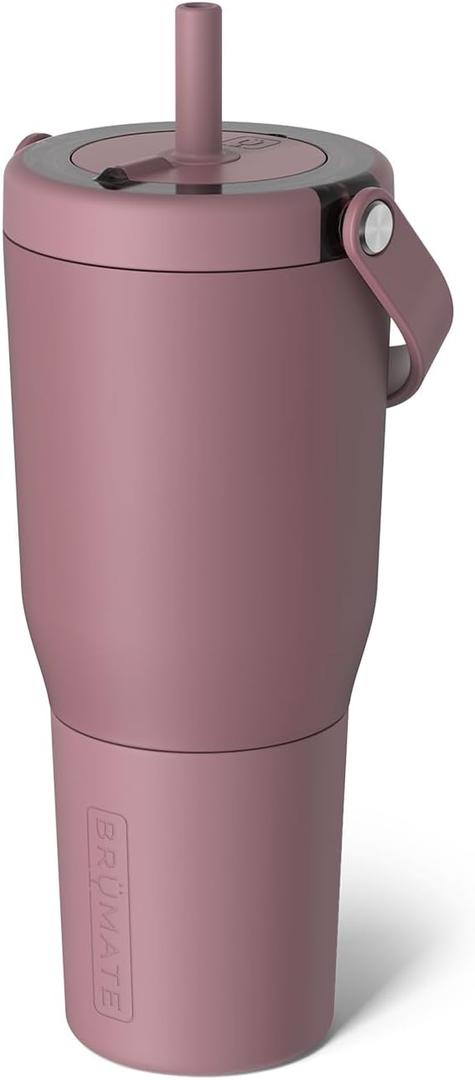 BrMate Resa 35oz 100% Leakproof Travel Tumbler with Handle & Straw | Flexible Soft Sip Straw | Silicone Sleeve for Durability | Stainless Steel | Cup Holder & Travel Friendly | (Rose Taupe)