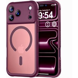 Thomo Magnetic for iPhone 17 Pro Case, [Compatible with Magsafe] [Full Camera Protection] Translucent Matte Military Grade Shockproof with Anti-Fingerprint Phone Cover 2025, Wine Red