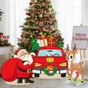 Soulchen 3 Pcs 35.4 Inch Large Christmas Photo Booth Props Santa Claus Reindeer Xmas Bus Backdrop Cardboard Cutout Christmas Party Decorations for Winter New Year Holiday Party Supplies
