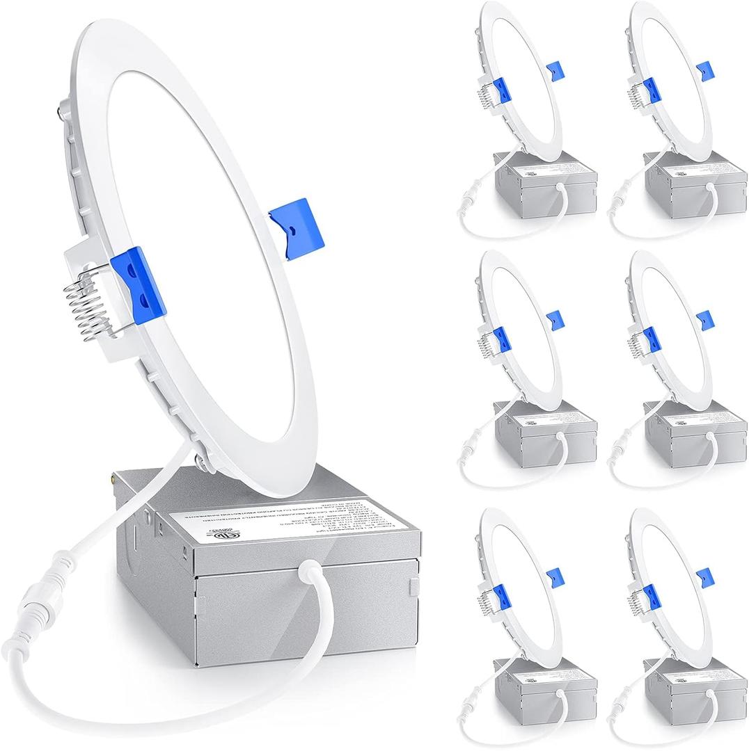 Ensenior 6 Pack 6 Inch LED Recessed Light, Dimmable, 5000K Daylight, 1200LM High Brightness, 12W 120V, 2 Pin, ERL-12X-ETL, Damp Rated, Ultra-Thin Canless Wafer Ceiling Light - ETL & FCC & IC