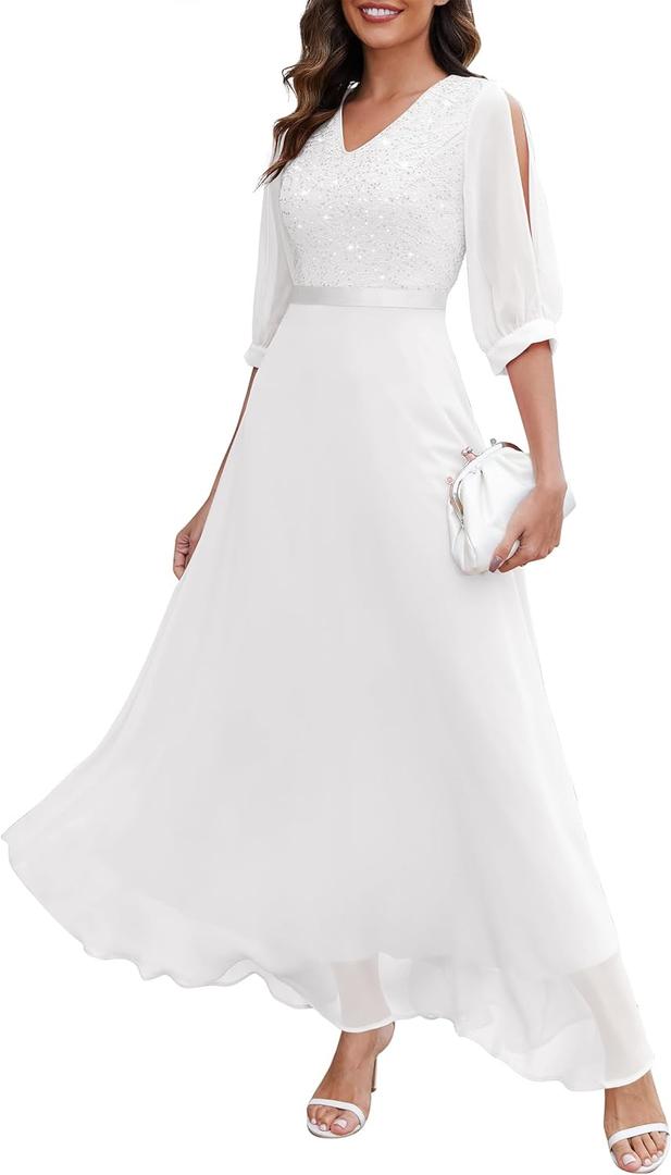 Wedtrend Women's Sequin Dresses Sparkly Glitter Dress Split Sleeves Formal Dresses Maxi Evening Dress (Medium, White) Wedtrend Women's Sequin Dresses Sparkly Glitter Dress Split Sleeves Formal Dresses Maxi Evening Dress (Medium, White)