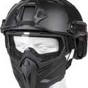 VPZENAR Airsoft Helmet and Mask, Full Face Mask with Detachable Goggles, Paintball Black Helmet with NVG Mount and Side Rail, Military Tactical Gear (PJ-DH-Clear)
