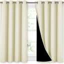 NICETOWN Room Warming Curtains, Bedroom Full Blackout Panels, Super Thick Insulated Window Covers, Complete Blackout Draperies with Black Liner for Short Window (Beige, Set of 2, 52 by 45-inch)