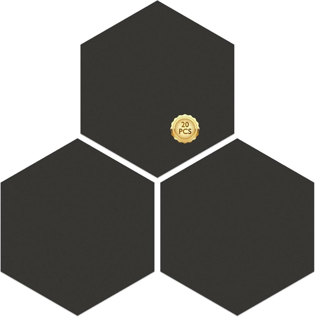 MORCART 20PCS Peel and Stick Floor Tile, Upgraded Hexagon Vinyl Flooring Covers 12.6 Sq Ft, Waterproof DIY Removable Flooring for Bathroom, Kitchen, Bedroom, Stairs, Entryway (Black)