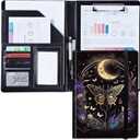 Padfolio/Portfolio Folder Clipboard,Butterfly Flowers & Gold Moon Personalized Leather Portfolio Padfolio for Men Women W/Resume Document Organizer Letter Size A4 Writing Pad Business Card Holders