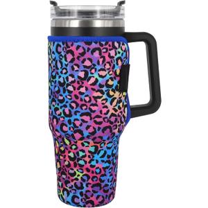Reusable Neoprene Insulated Sleeves Cup Holder Idea for 40oz Tumbler Cup with Handle(Only Cup Sleeves)(Blue Cheetah)