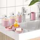 XLHOMO Pink Bathroom Set, Pink Bathroom Accessories Set with Trash Can, 2PCS Soap Dispensers, Soap Dish, Toothbrush Holder, Toothbrush Cup,Toilet Brush, Tray and Qtip Holders for Bathroom Decor