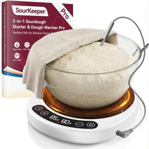 SourKeeper, Larger 2-in-1 Sourdough Starter Warmer Pro - 2026 Upgrade Larger Heating Plate, Dough Temp Probe, 1F Control (70110F), 24H Timer, Real-Time Monitoring, for Beginner Bakers Pro-WHT (White)