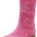 DREAM PAIRS Women's Square Toe Cowboy Cowgirl Boots Pull On Low Chunky Heel Mid Calf Western Boots with Embroidered Stitched for Theme Party Country Concert, Size 9.5