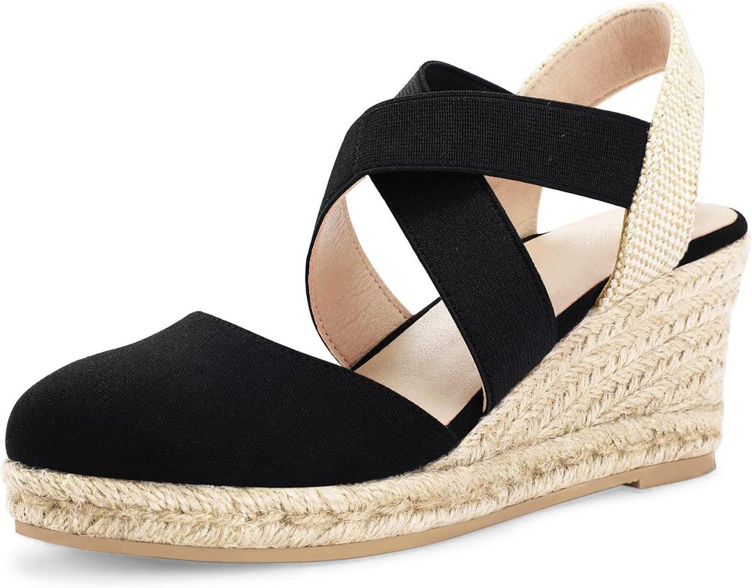 mysoft Women's Closed Toe Crisscross Elastic Ankle Strap Platform Espadrille Wedge Sandals (6, Black) mysoft Women's Closed Toe Crisscross Elastic Ankle Strap Platform Espadrille Wedge Sandals (6, Black)