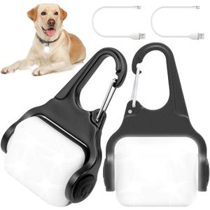Dog Lights for Night Walking, Clip on USB Rechargeable Dog Collar Light, 3 Light Modes Dog Light, IP65 Waterproof Dog Light, LED Safety for Running, Camping, Climbing, Bike, 2 Pack (White)