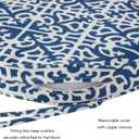 Set of 2 Outdoor 18 inch Round Patio Dining Chair Pads – Comfortable Fiber-Filled Seat Cushions with Ties, Reversible Polyester Fabric, Indigo Blue Lattice, 18" x 18" x 2.5"