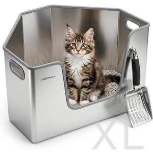 Corner Stainless Steel Litter Box for Cat & Kitten - No Odor
Extra Large High Sided Triangle Stainless Steel Pan Litterbox - Litter High Sides Wall - Non Stick - Easy to Clean With Scoop