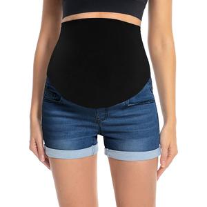 Foucome Maternity Denim Shorts Over Bump Ripped Distressed Folded Hem Blue Jean Shorts Comfy Summer Pregnancy Shorts, Size Medium