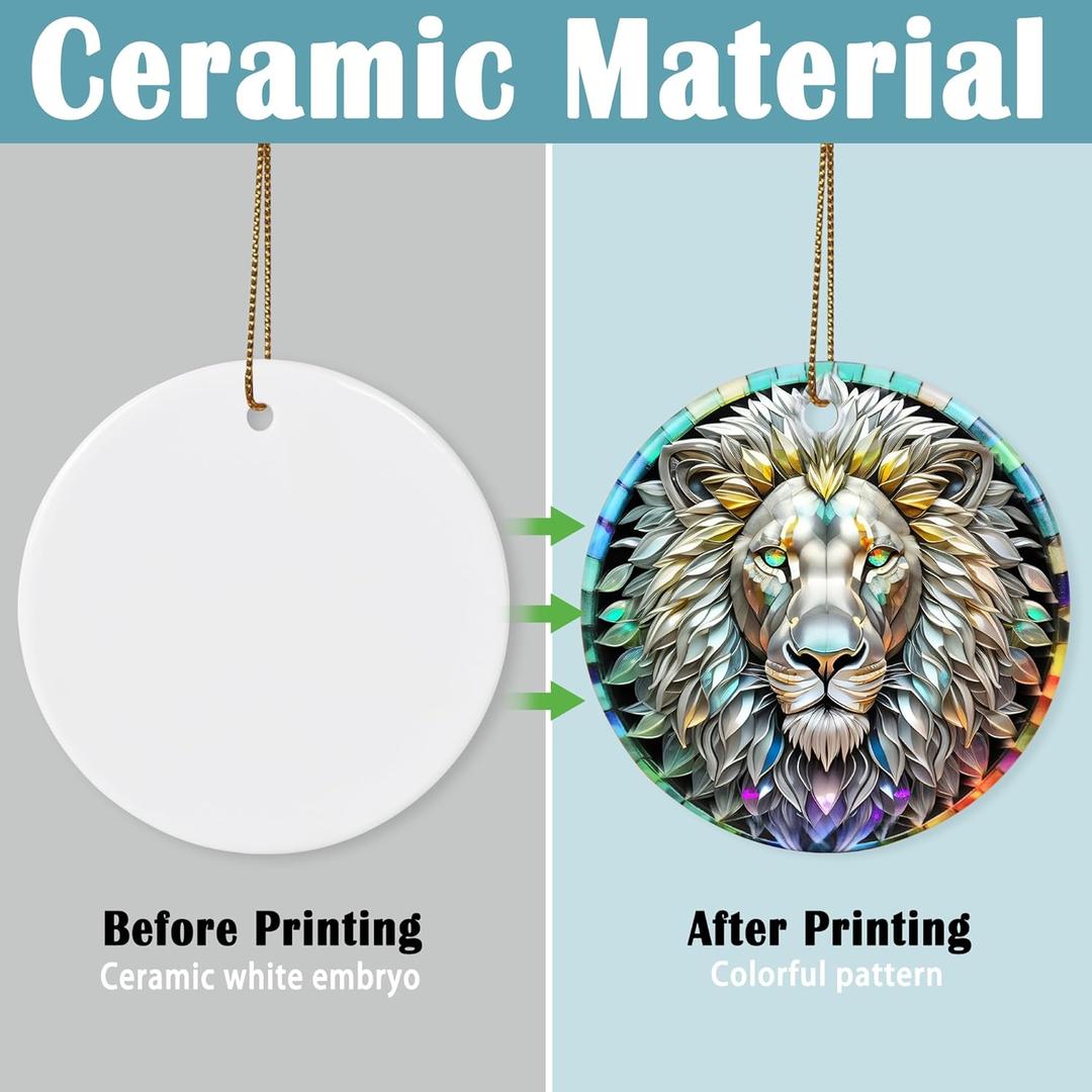 Stained Ceramic Lion Ornament - Lion Christmas Ornaments - Christmas Tree Ornaments - Christmas Decorations - Lion Decor for Office, Room, Home - Holiday Present Ideas