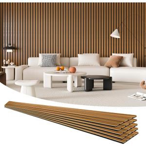 Art3d 4 Pieces 94.5" x 7.9" Acoustic Slat Wood Wall and Ceiling Panels,Fluted Modern Sound Absorbing Panels, Teak