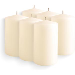Simply Soson Ivory Pillar Candles - Set of 6, 2.5x4 Inch, Emergency & Tall, Unscented Wax Candles