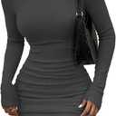 HBQ Women's Casual Sweater Dress Turtleneck Ribbed Bodycon Long Sleeve Mini Knit Dresses 2025 Fashion (Grey)