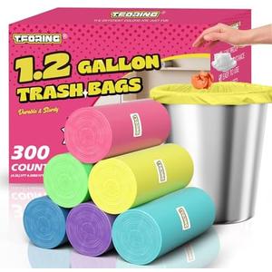 T.FORING 300 Count 1.2 Gallon Trash Bags - 4.5 Liter Colored Small Garbage Bags Unscented Mini Can Liners Leakproof & Tear Resistant for Bathroom, Office, Home