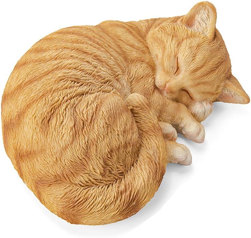 Sleeping Orange Tabby Cat Garden Statue Decor 8.27L, Resin Realistic Sculptures Gift for Cats Lovers, Pet Memorial Stones for Loss of Pet, Kitty Figurine Art Decoration for Indoor Outdoor Home