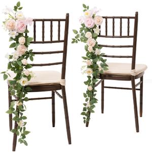Ling's Moment 10pcs Wedding Chair Decorations Aisle Floral Swag Artificial Pew Flowers Hanging Garland Pink Blush & Cream For Ceremony Reception Church Rose Floral Faux Arrangement Party Outdoor Decor