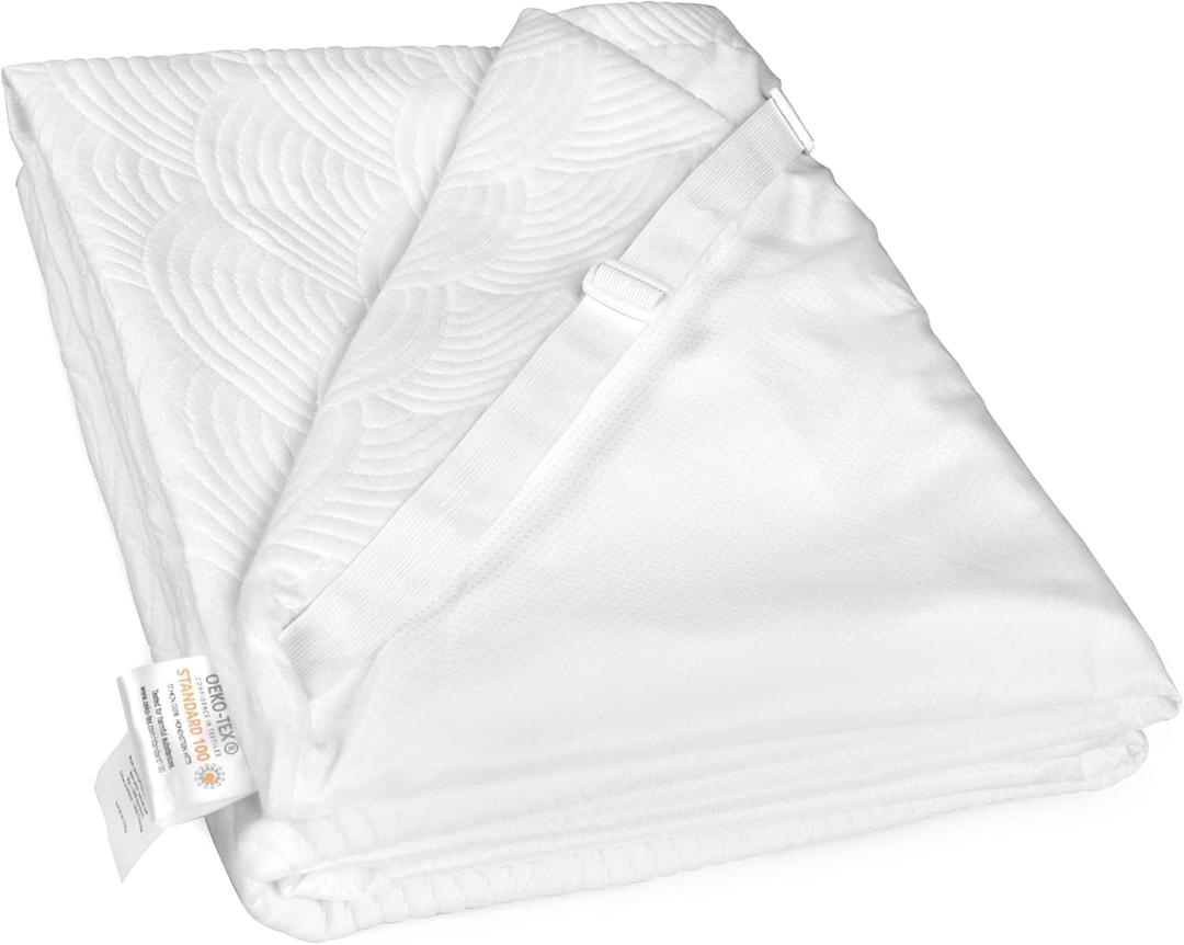 Zenzy 3" Twin Bamboo Mattress Topper Cover, Oeko-TEX Certified, Ultra-Soft Zippered Topper Protector with Adjustable Straps, Washable (Cover Only)