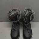 ANGRYRAM Winter Steel Toe Boots for Women Warm Insulated Non Slip Snow Boots Comfortable Work Shoes Mid Calf Faux Fur Furry Snow Shoes for Industry Construction Outdoor Winter, Size 7.5