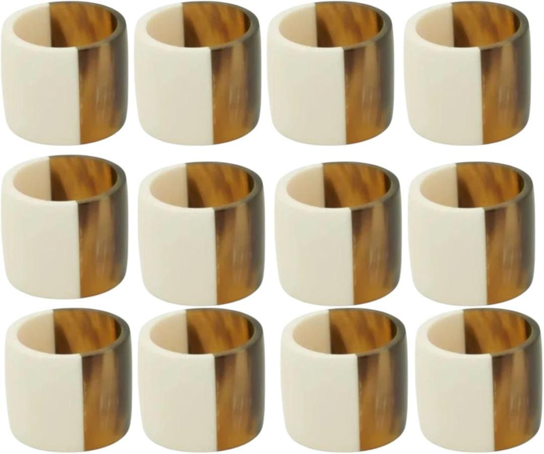 Classic Handmade Resin Napkin Rings Set, Dining Table Holders for Everyday, Holiday, Christmas, Thanksgiving, Farmhouse Decor (Natural., Set of 12)