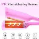 NONK Power Curling Iron Hair Crimper Waver, Ceramic Double Barrel Curling Wand, 1.25 Inch, Dual Voltage, Anti-Scald, Easy to Use, Hot Tools for Women, Pink, Gifts for Women
