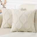 decorUhome Throw Pillow Covers 18x18 Inch Set of 2, Soft Plush Faux Fur Wool Beige Couch Pillow Covers, Decorative Neutral Pillow Cases for Bed Sofa Living Room Home Decor