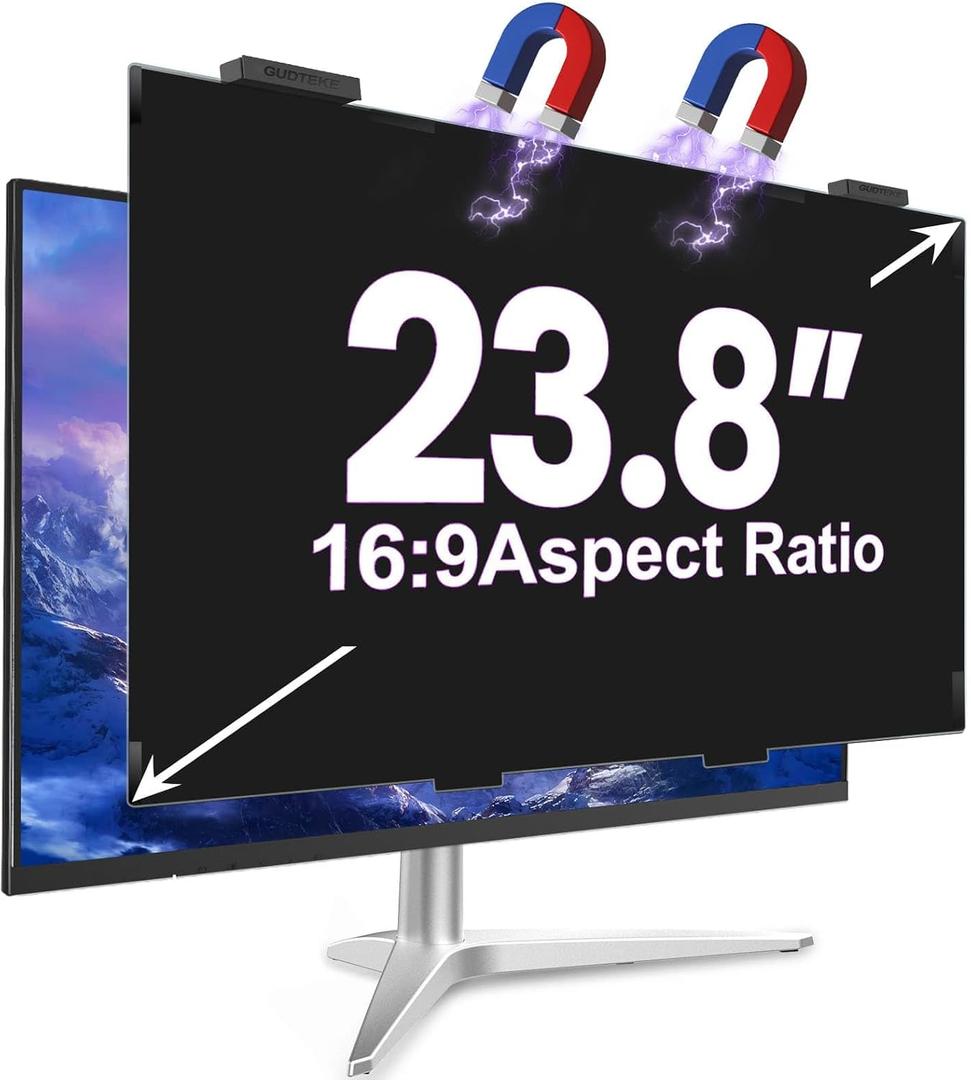 Magnetic 23.8 Inch Privacy Screen for Computer Monitor 16:9 Aspect Ratio, Hanging Removable Anti-Blue/Glare Protector Film, Anti Spy Desktop Security Private Filter 23.8in