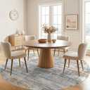 UERMEI 8ft Round Area Rug for Living Room: 8x8 Washable Neutral Abstract Modern Soft Circle Rugs Non Slip Indoor Floor Stain Resistant Carpet for Bedroom Dining Room Office Nursery Blue Brown