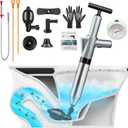 High Pressure Toilet Plunger, Toilet Snake Air Drain Blaster with Real -Time Barometer, Heavy Duty Drain Clog Remover for Bathroom, Floor, Shower, Kitchen Clogged (Gery-Manual)