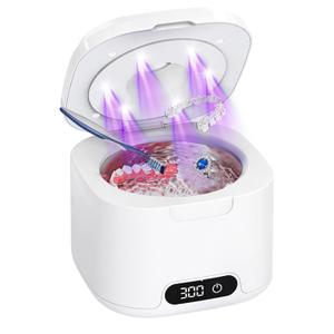 HomeBeyond Dental Ultrasonic Retainer Cleaner Machine, 4 Modes with Digital Timer & 340ML, Cleaning Pod for Denture, Mouth Guard, Aligner, Night Guard, Braces, Toothbrush Heads, Jewelry
