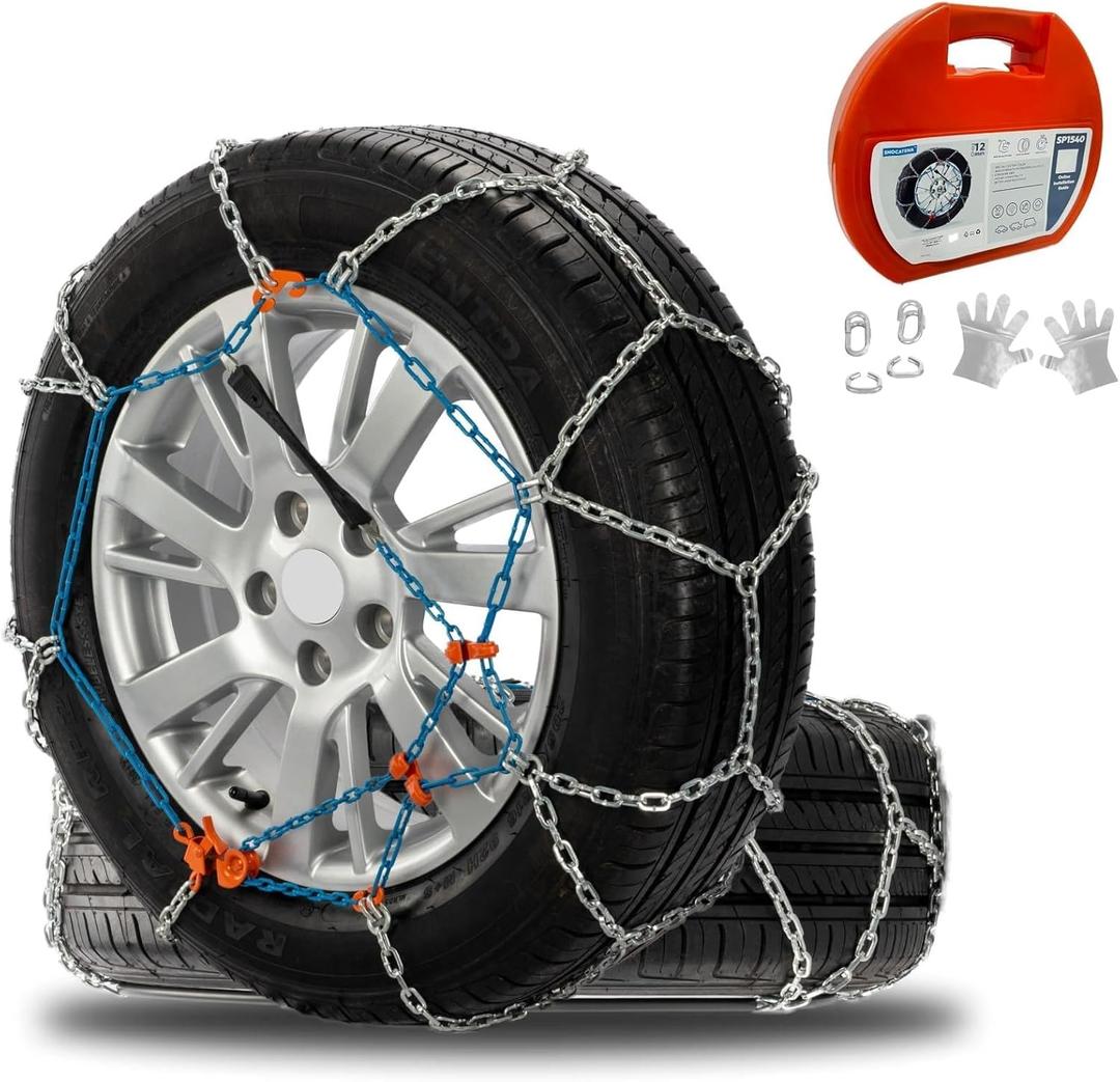 Snow Chains for Cars, SUVs & Pickup Trucks  Quick Fit, Easy Installation, Reusable Universal Tire Chains for Winter Emergency Traction (Set of 2)