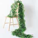 Mizii Artificial Vines Garland 10 Feet Faux Italian Ruscus Vine Greenery Garland Silk Green Leaves Decoration Fake Plants Greenery for Table Centerpieces Home Room Wall Wedding Arch Decor (10 feet)